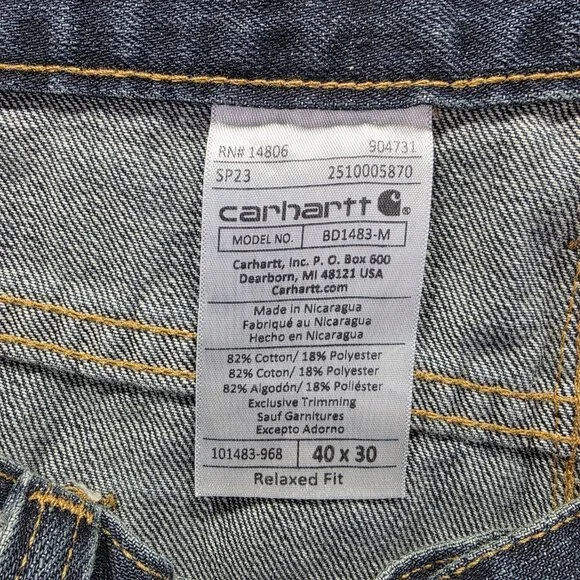 Carhartt Holter Jeans Mens 40x30 Blue Relaxed Fit Straight Leg Workwear 101483 - Picture 10 of 11